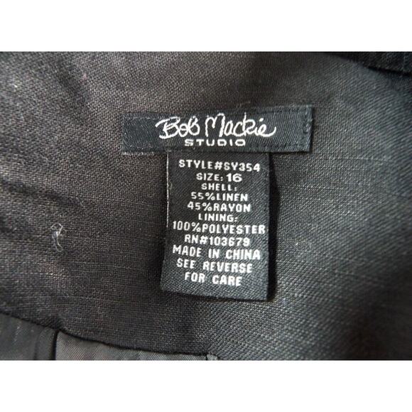 Bob Mackie Studio 16 Linen Blazer Black Lined Career Office Collared Double Butt - Picture 3 of 11